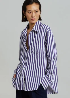 The Frankie Shop Lui Stripe Shirt Deep Blue Hot