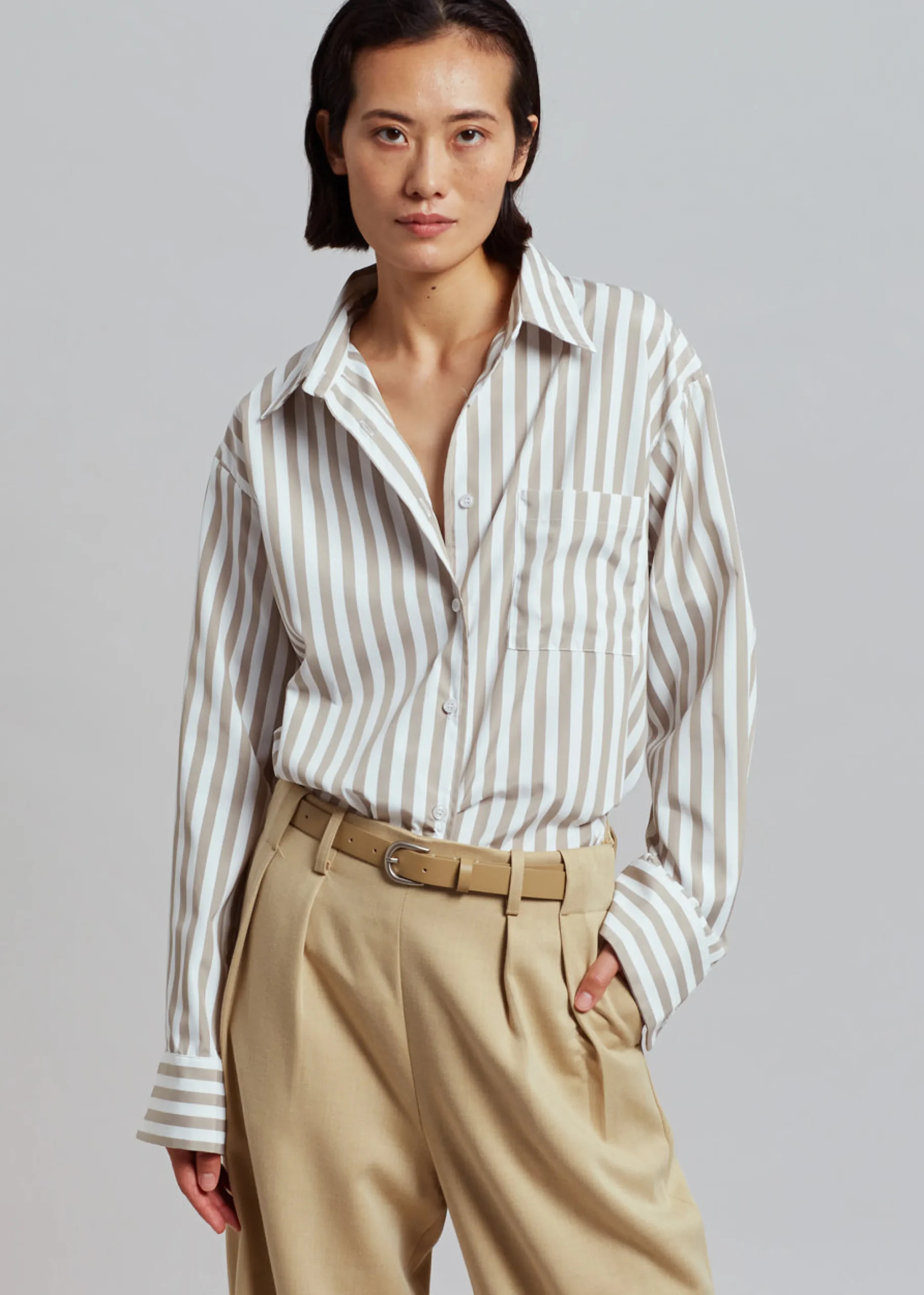 The Frankie Shop Lui Stripe Shirt Sand
