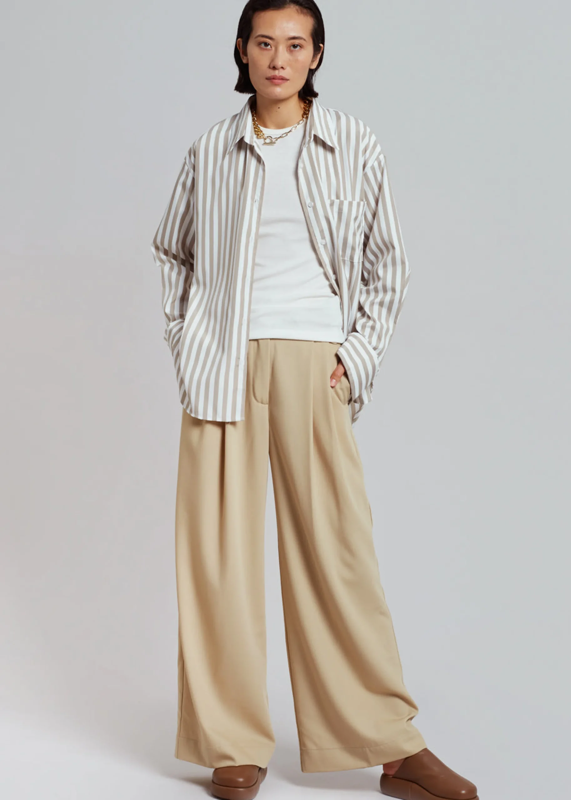 The Frankie Shop Lui Stripe Shirt Sand