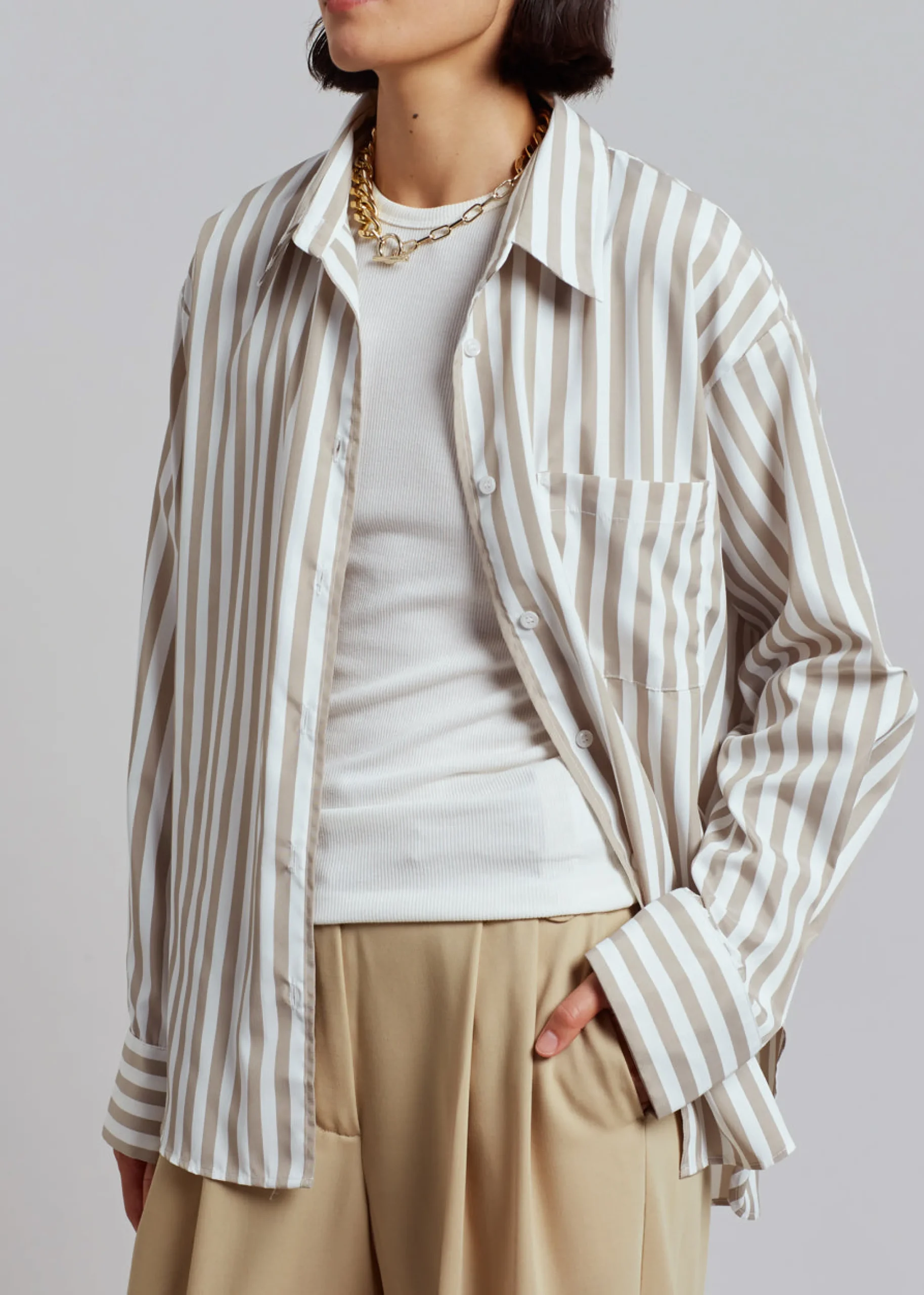 The Frankie Shop Lui Stripe Shirt Sand