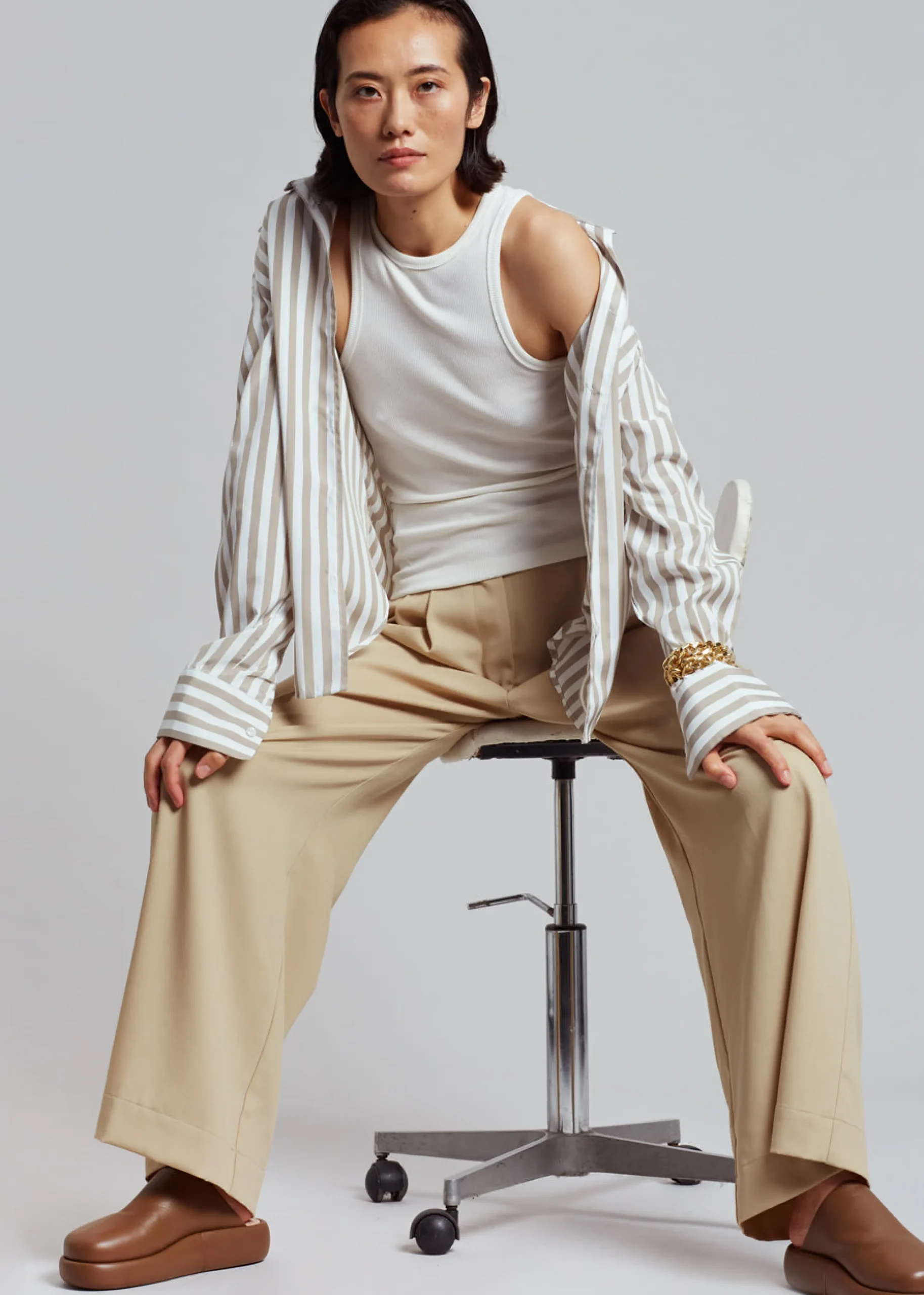 The Frankie Shop Lui Stripe Shirt Sand