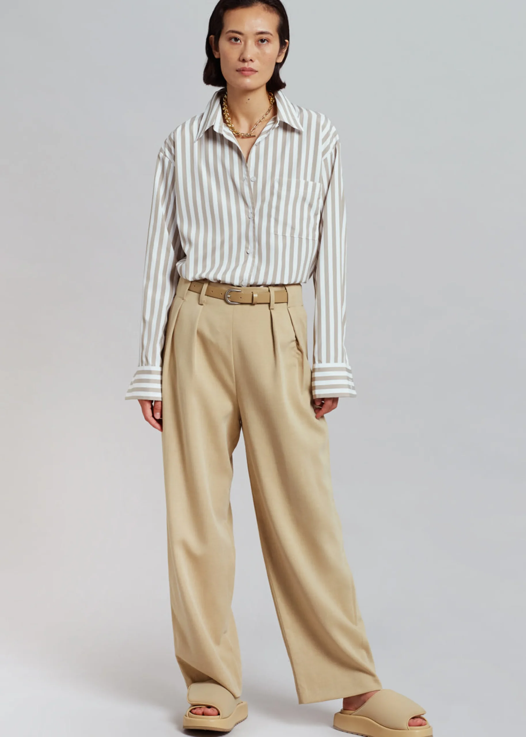 The Frankie Shop Lui Stripe Shirt Sand