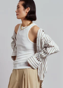 The Frankie Shop Lui Stripe Shirt Sand