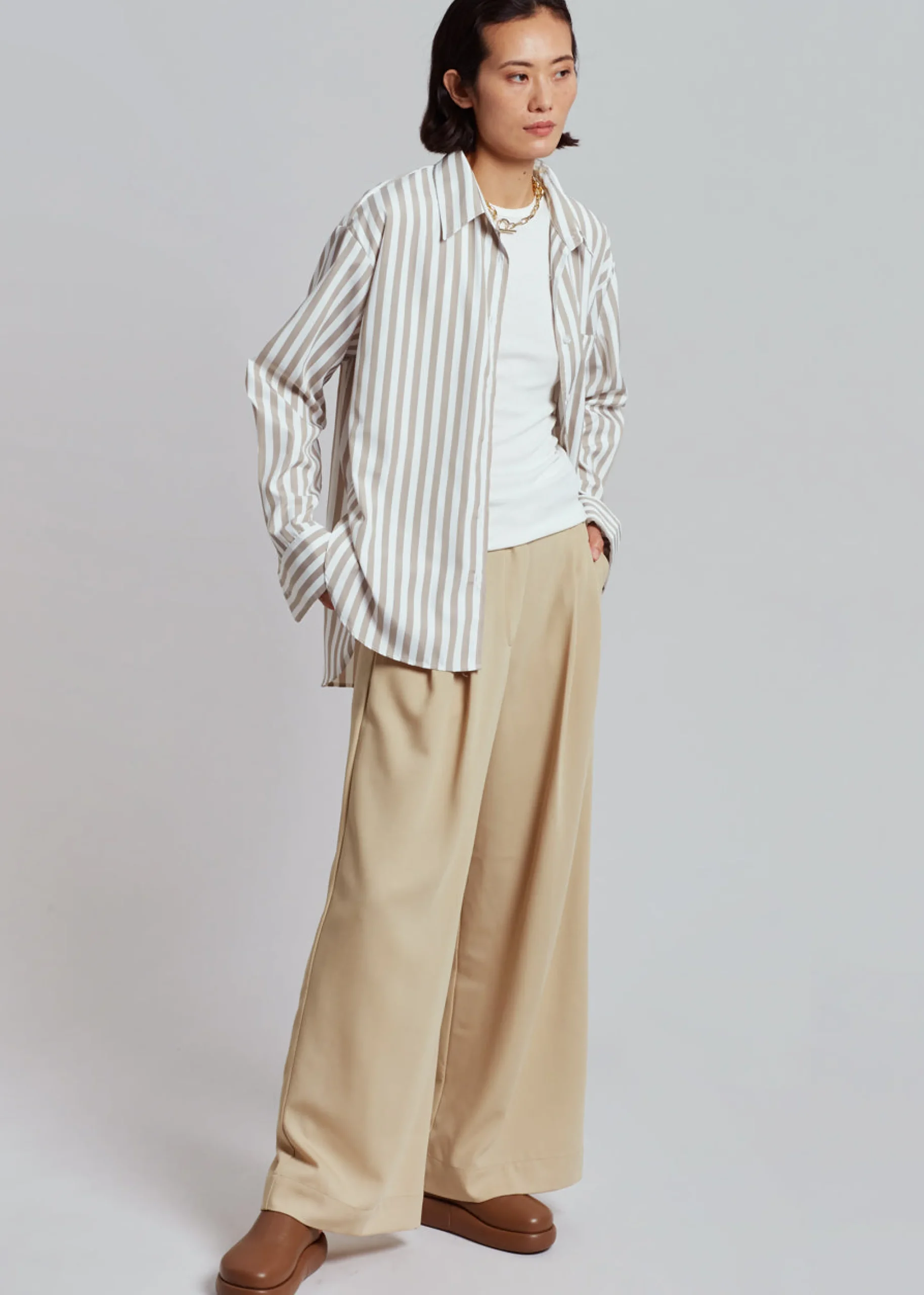 The Frankie Shop Lui Stripe Shirt Sand