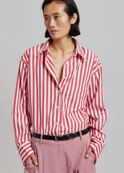 The Frankie Shop Lui Stripe Shirt Red Clearance