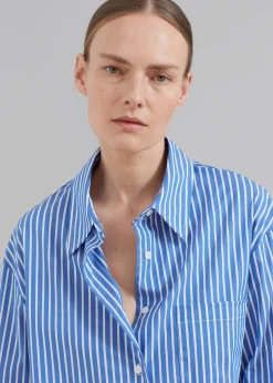 The Frankie Shop Lui Thin Stripe Shirt Medium Blue Stripe New