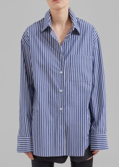 The Frankie Shop Lui Thin Stripe Shirt Navy Stripe Clearance