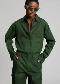 The Frankie Shop Lui Twill Overshirt Forest Green Discount