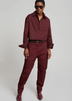 The Frankie Shop Lui Twill Overshirt Burgundy Hot