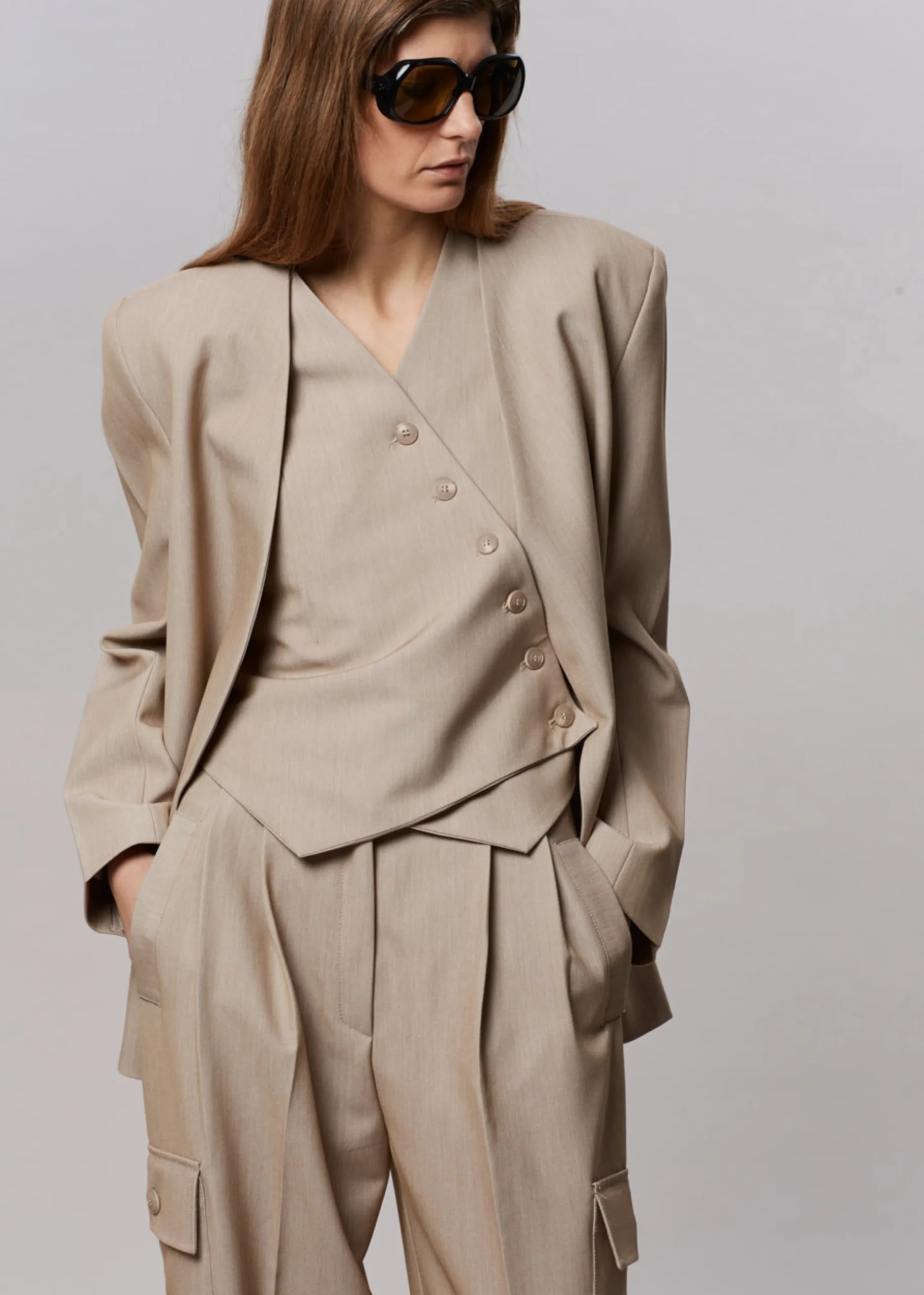 The Frankie Shop Maesa Cross Vest Taupe Melange Hot