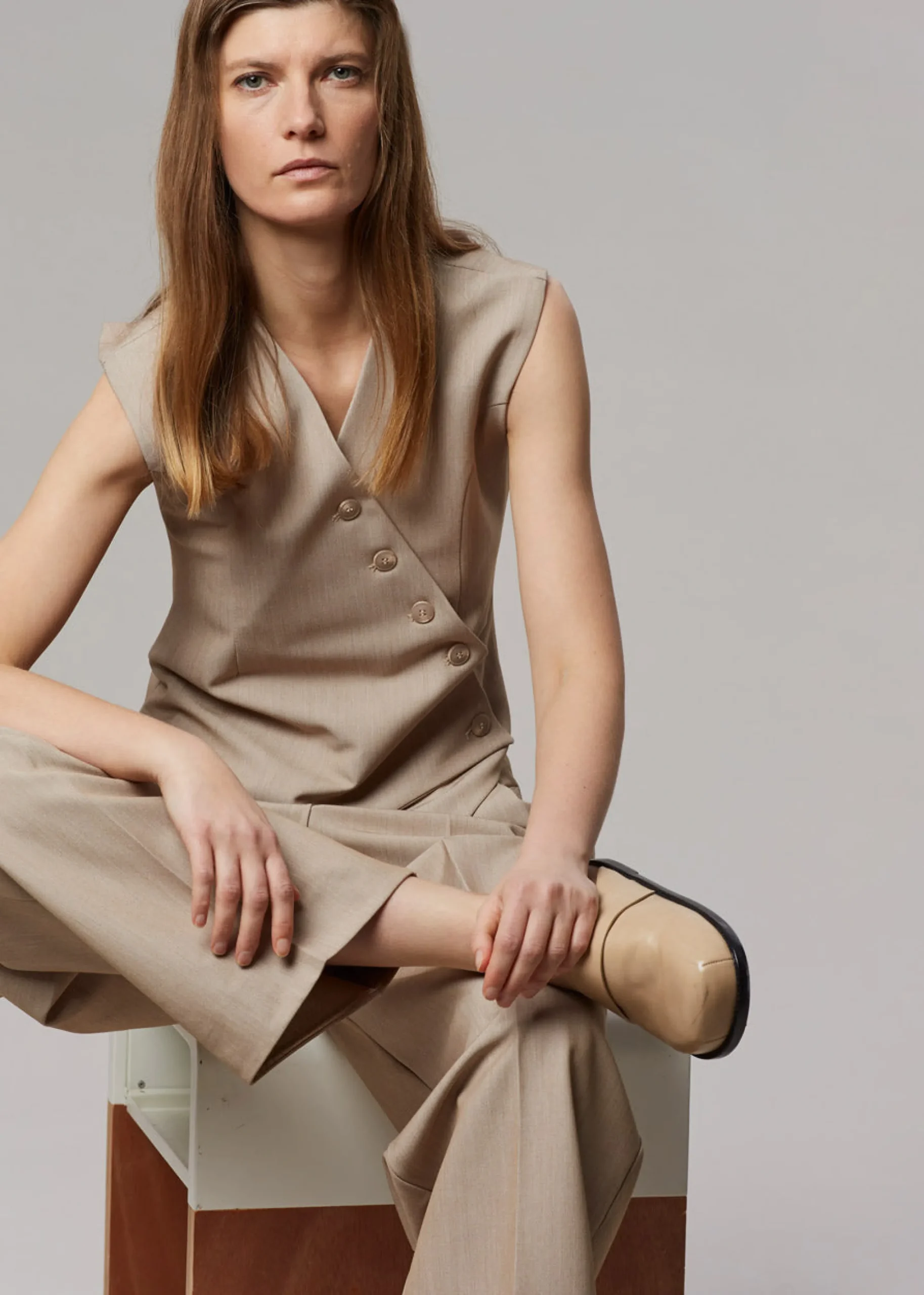 The Frankie Shop Maesa Cross Vest Taupe Melange Hot