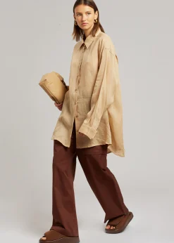 The Frankie Shop Marlow Oversized Linen Shirt Camel Discount