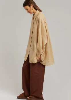 The Frankie Shop Marlow Oversized Linen Shirt Camel Discount