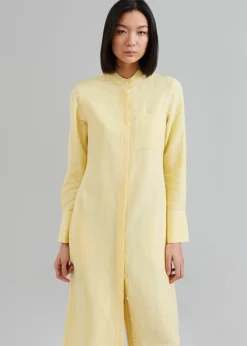 The Frankie Shop Matin Collarless Shirt Dress Butter