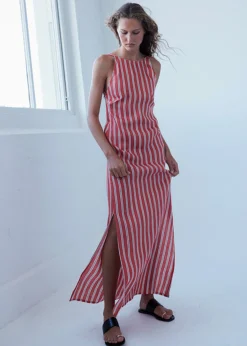 The Frankie Shop Matin Isola Open Back Dress Red Stripe Best