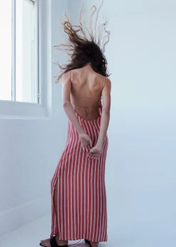 The Frankie Shop Matin Isola Open Back Dress Red Stripe Best