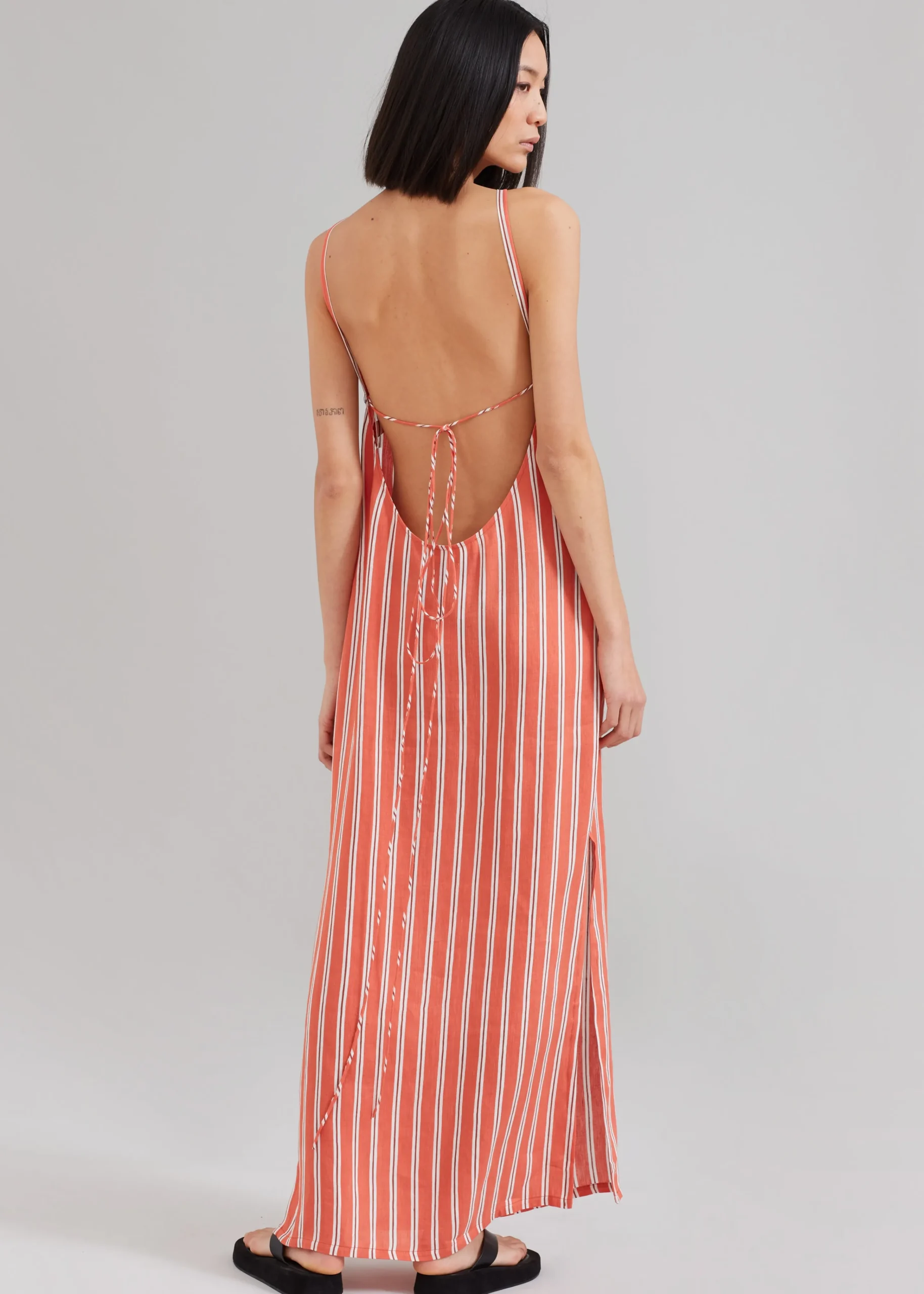 The Frankie Shop Matin Isola Open Back Dress Red Stripe Best