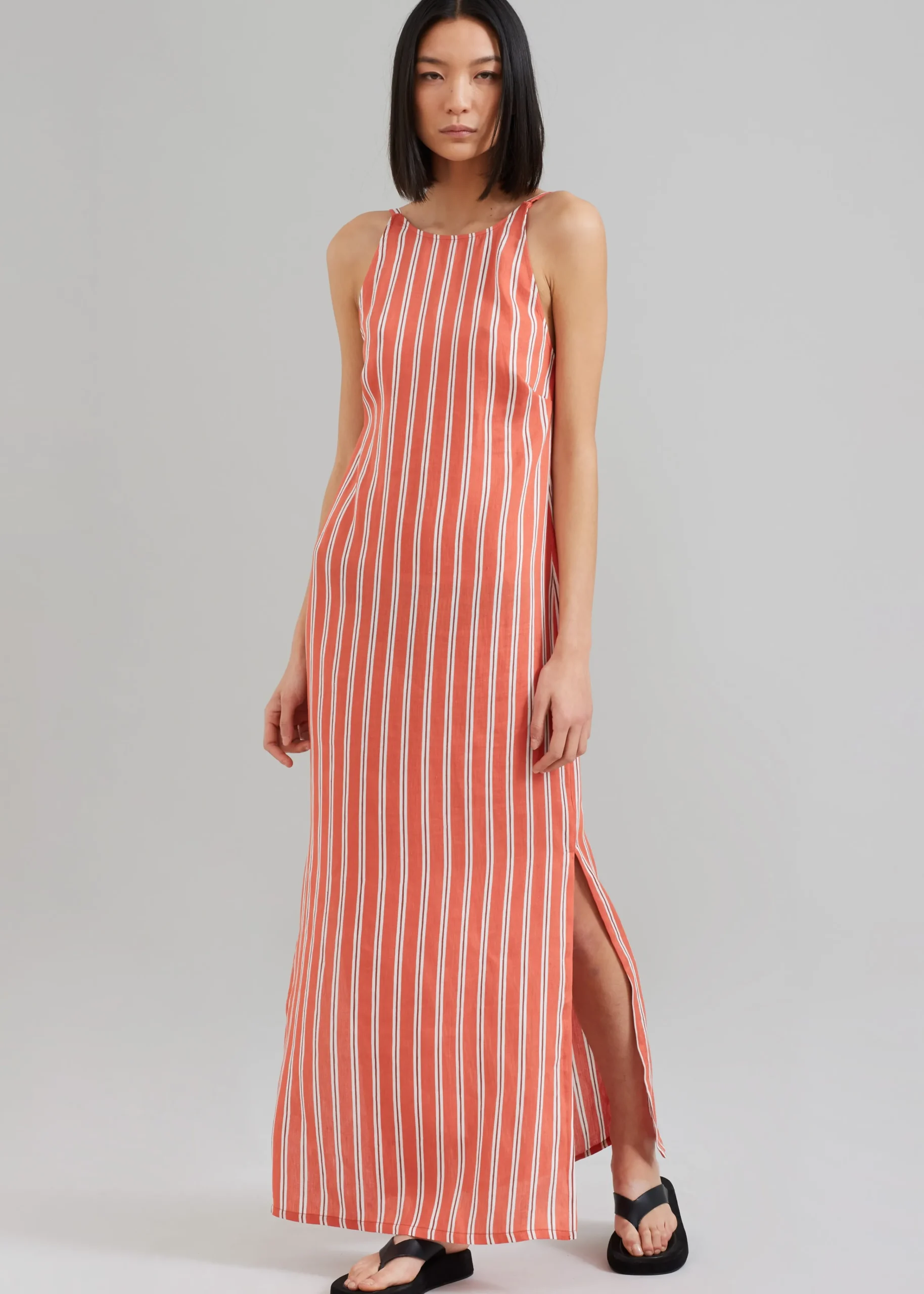 The Frankie Shop Matin Isola Open Back Dress Red Stripe Best