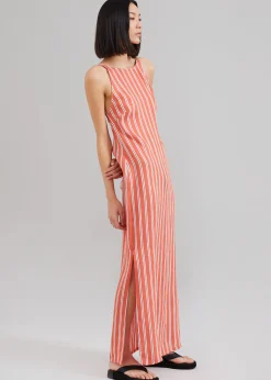 The Frankie Shop Matin Isola Open Back Dress Red Stripe Best