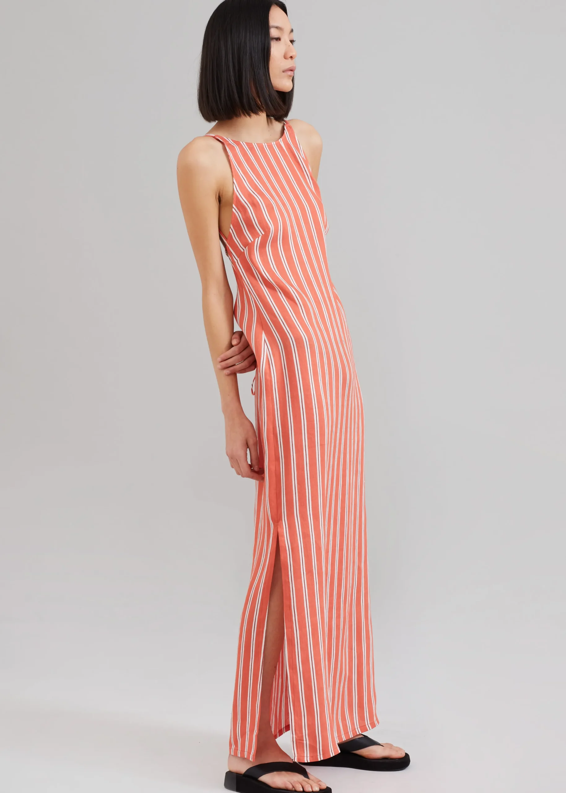 The Frankie Shop Matin Isola Open Back Dress Red Stripe Best