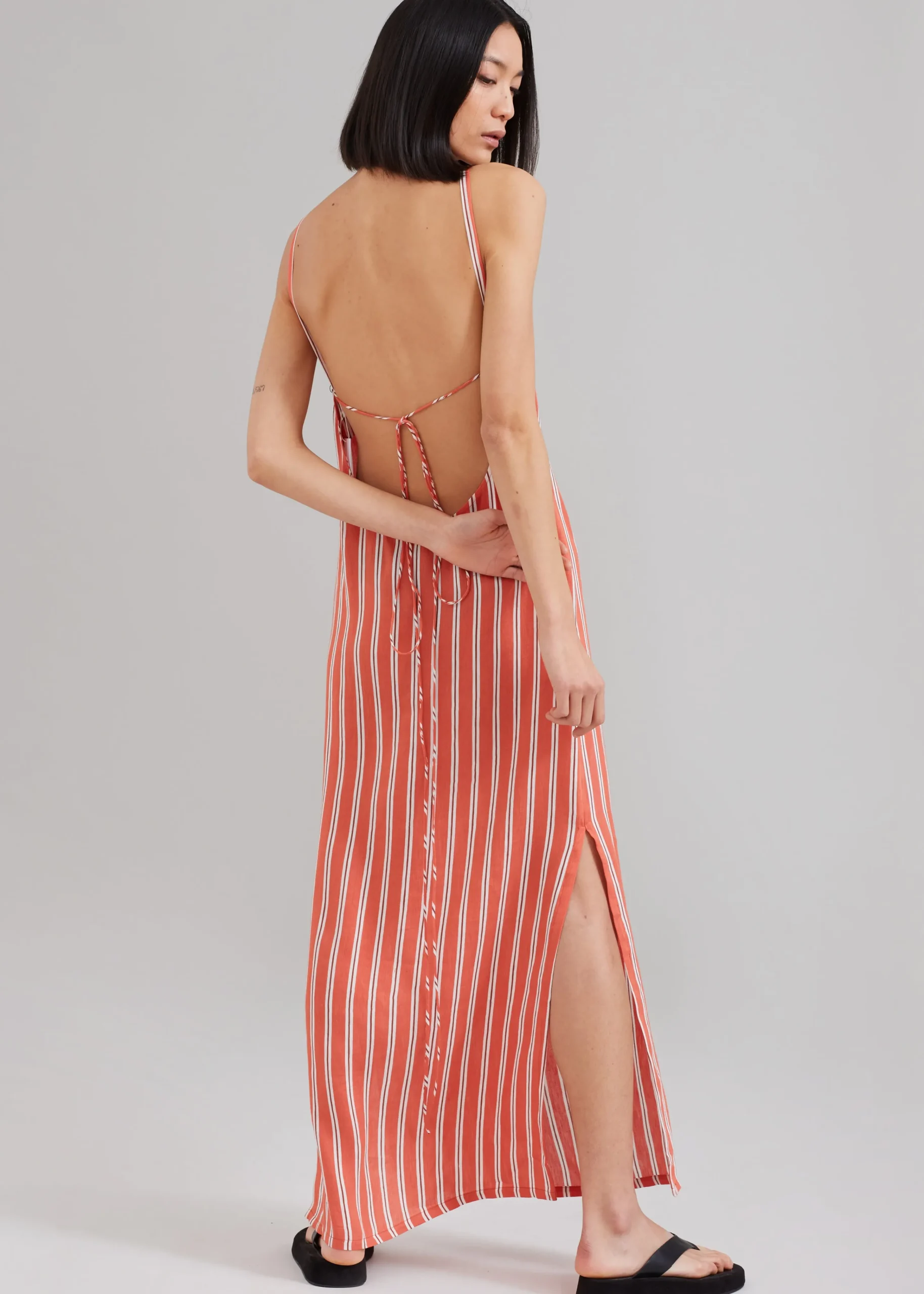 The Frankie Shop Matin Isola Open Back Dress Red Stripe Best