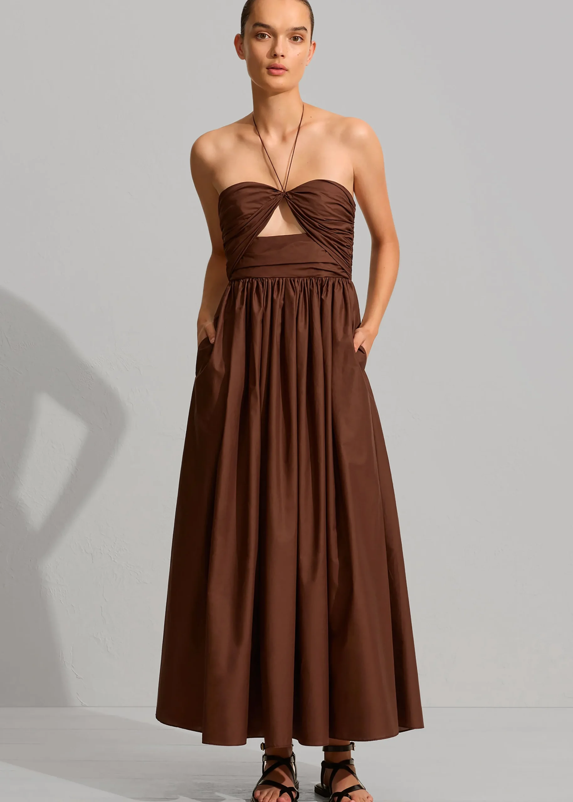 The Frankie Shop Matteau Bandeau Rouched Sundress Sable Discount