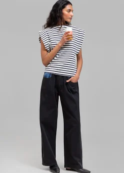 The Frankie Shop Matteau Boat Neck Tee Navy/White Sale