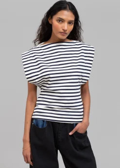 The Frankie Shop Matteau Boat Neck Tee Navy/White Sale