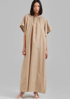 The Frankie Shop Matteau Button Front Djellaba Dress Sand Stripe Clearance