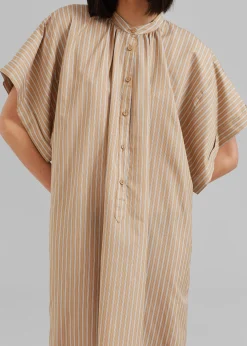 The Frankie Shop Matteau Button Front Djellaba Dress Sand Stripe Clearance