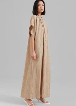 The Frankie Shop Matteau Button Front Djellaba Dress Sand Stripe Clearance