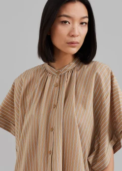 The Frankie Shop Matteau Button Front Djellaba Dress Sand Stripe Clearance