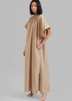 The Frankie Shop Matteau Button Front Djellaba Dress Sand Stripe Clearance