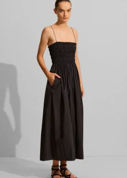 The Frankie Shop Matteau Shirred Bodice Dress Black New