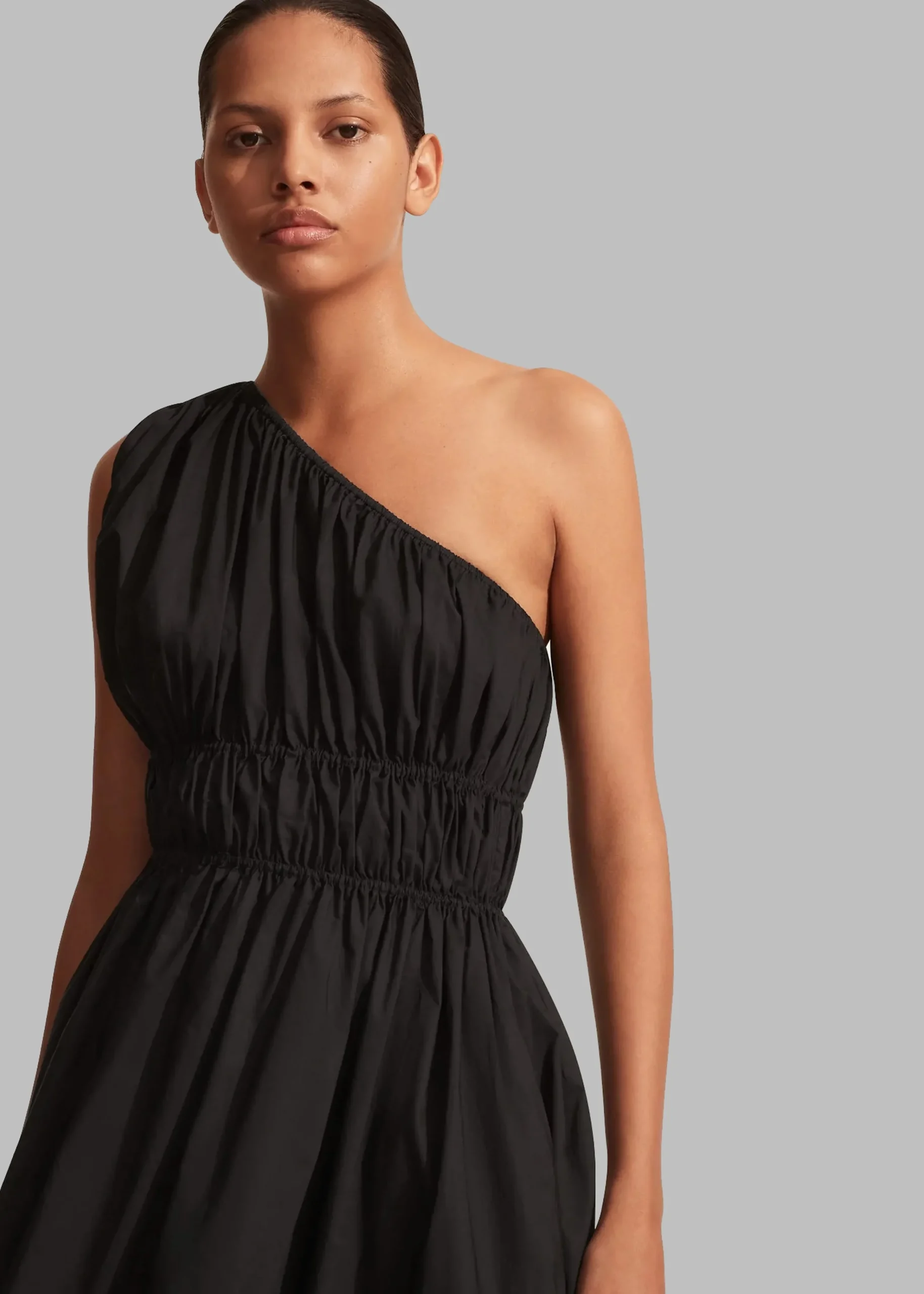 The Frankie Shop Matteau Shirred One Shoulder Mini Dress Black Sale