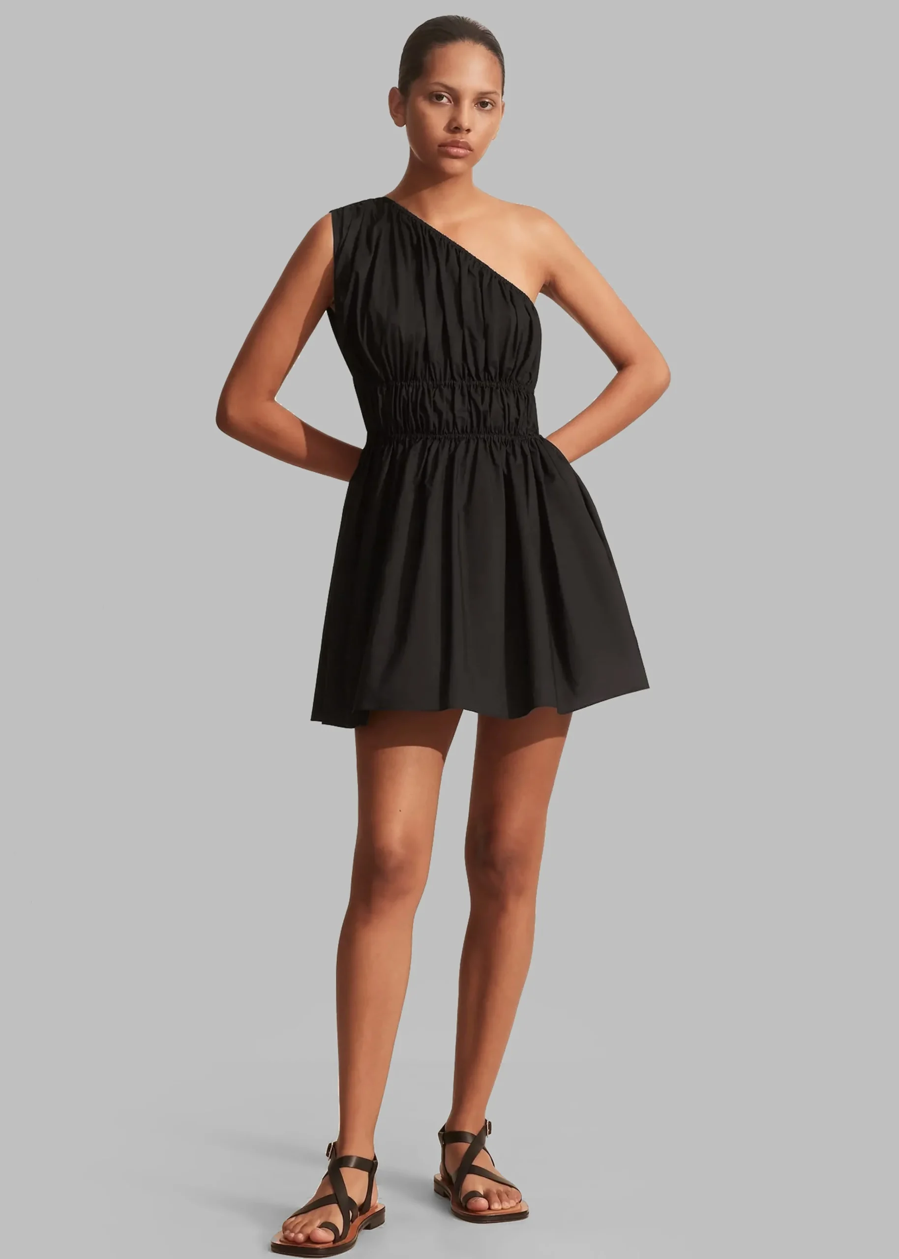 The Frankie Shop Matteau Shirred One Shoulder Mini Dress Black Sale