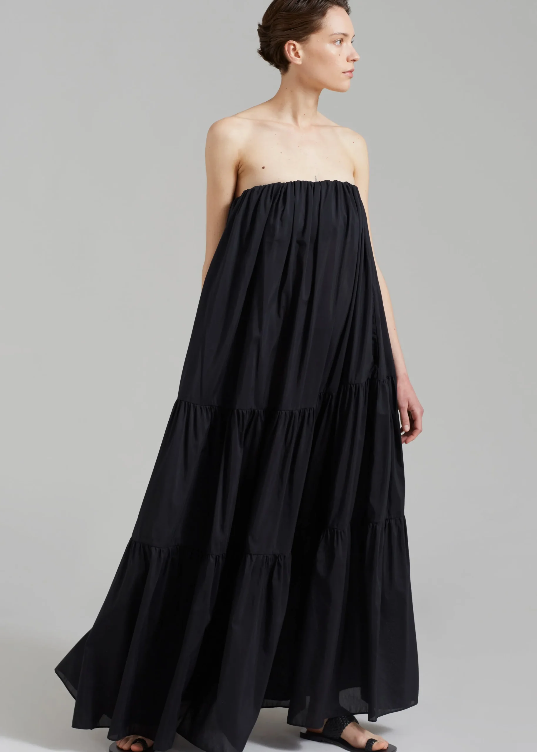 The Frankie Shop Matteau Voluminous Strapless Tiered Dress Black Sale