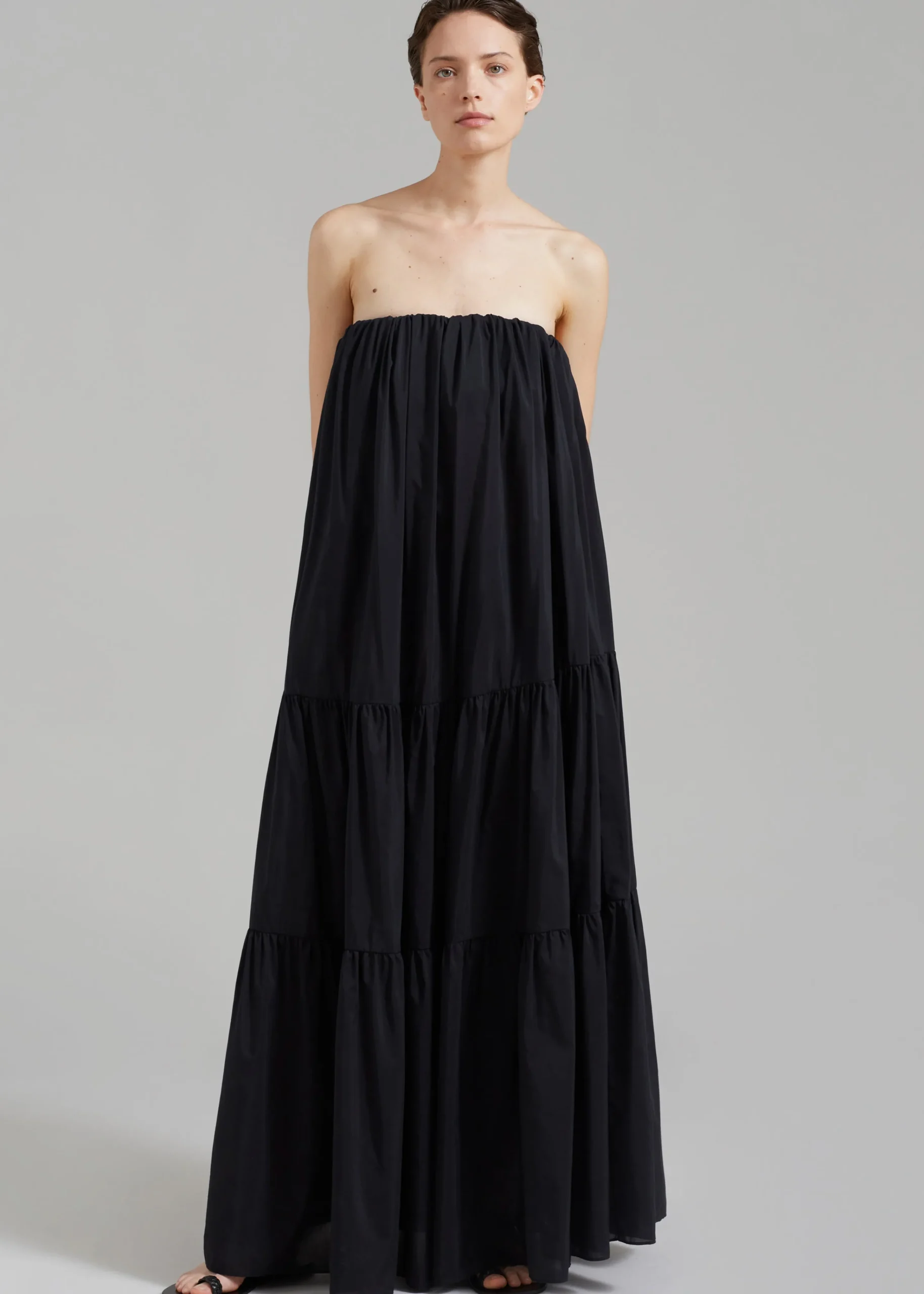 The Frankie Shop Matteau Voluminous Strapless Tiered Dress Black Sale