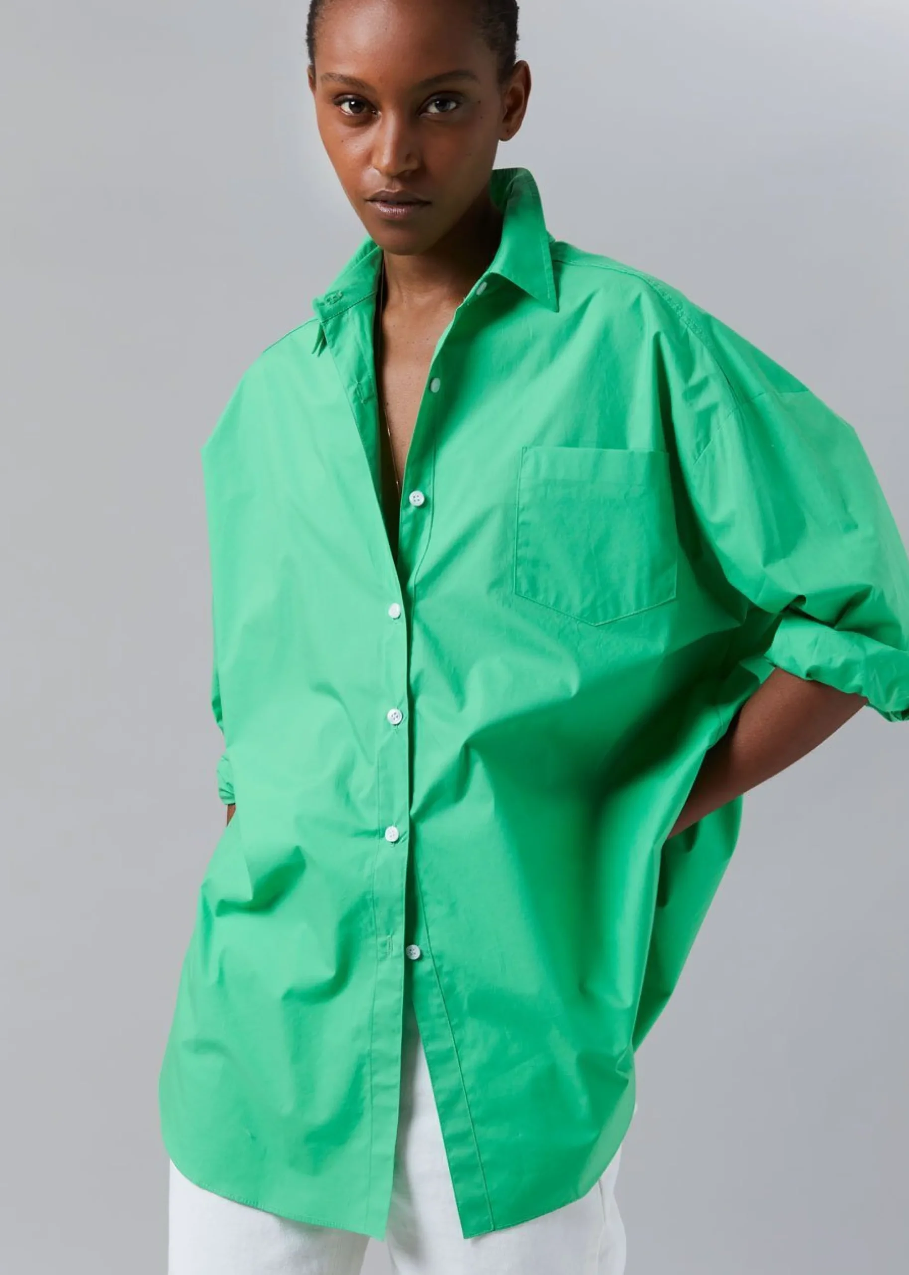 The Frankie Shop Melody Oversized Cotton Shirt Island Green Best