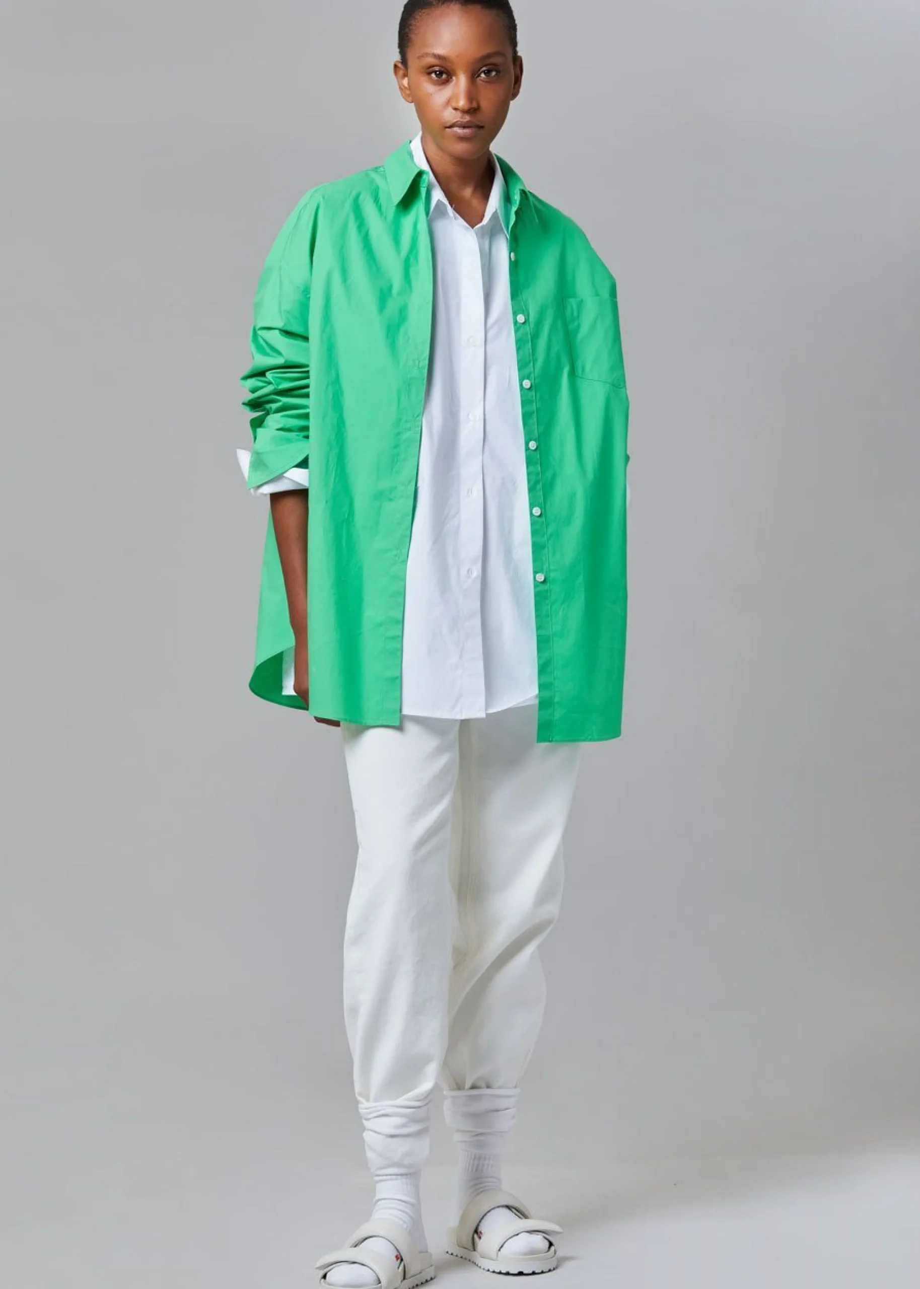 The Frankie Shop Melody Oversized Cotton Shirt Island Green Best