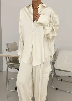 The Frankie Shop Menne Silky Shirt Ivory Hot