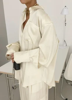 The Frankie Shop Menne Silky Shirt Ivory Hot