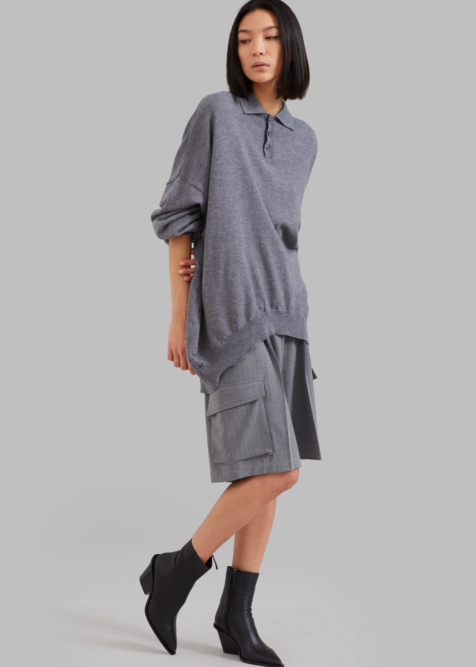 The Frankie Shop Meriel Polo Sweater Grey Outlet