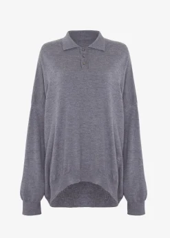 The Frankie Shop Meriel Polo Sweater Grey Outlet