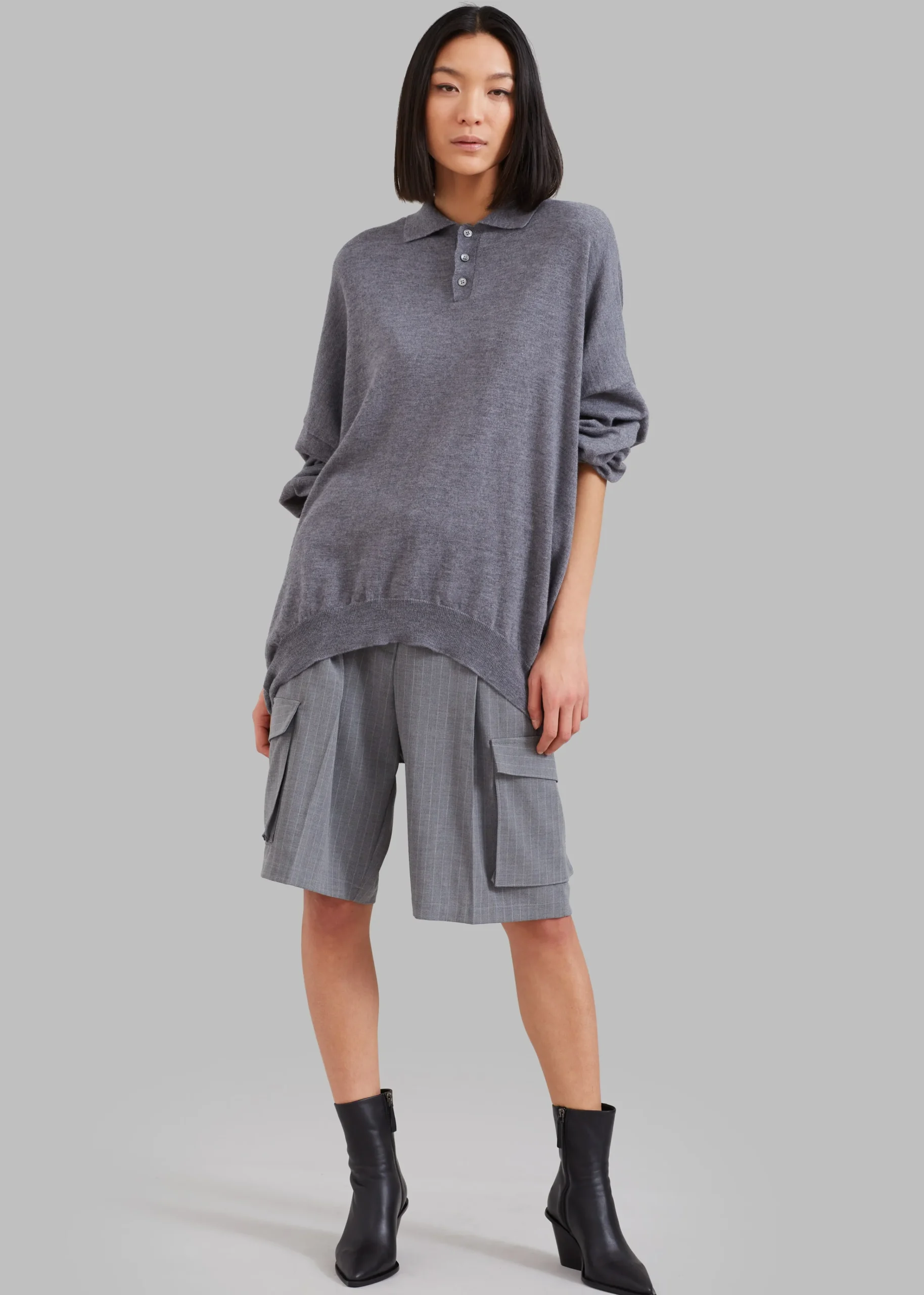 The Frankie Shop Meriel Polo Sweater Grey Outlet