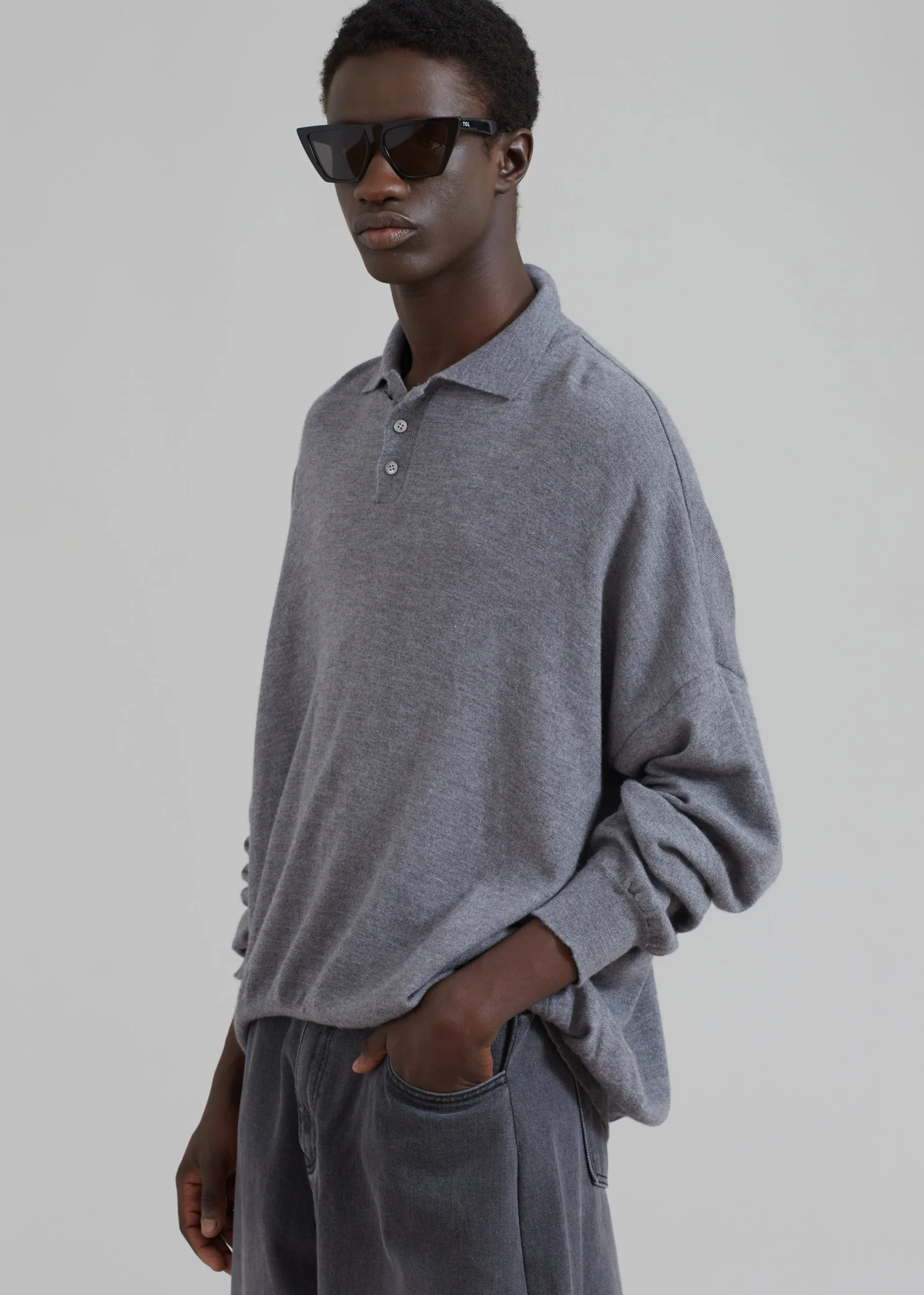 The Frankie Shop Meriel Polo Sweater Grey Outlet