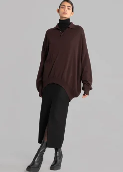 The Frankie Shop Meriel Polo Sweater Chocolate Plum Online