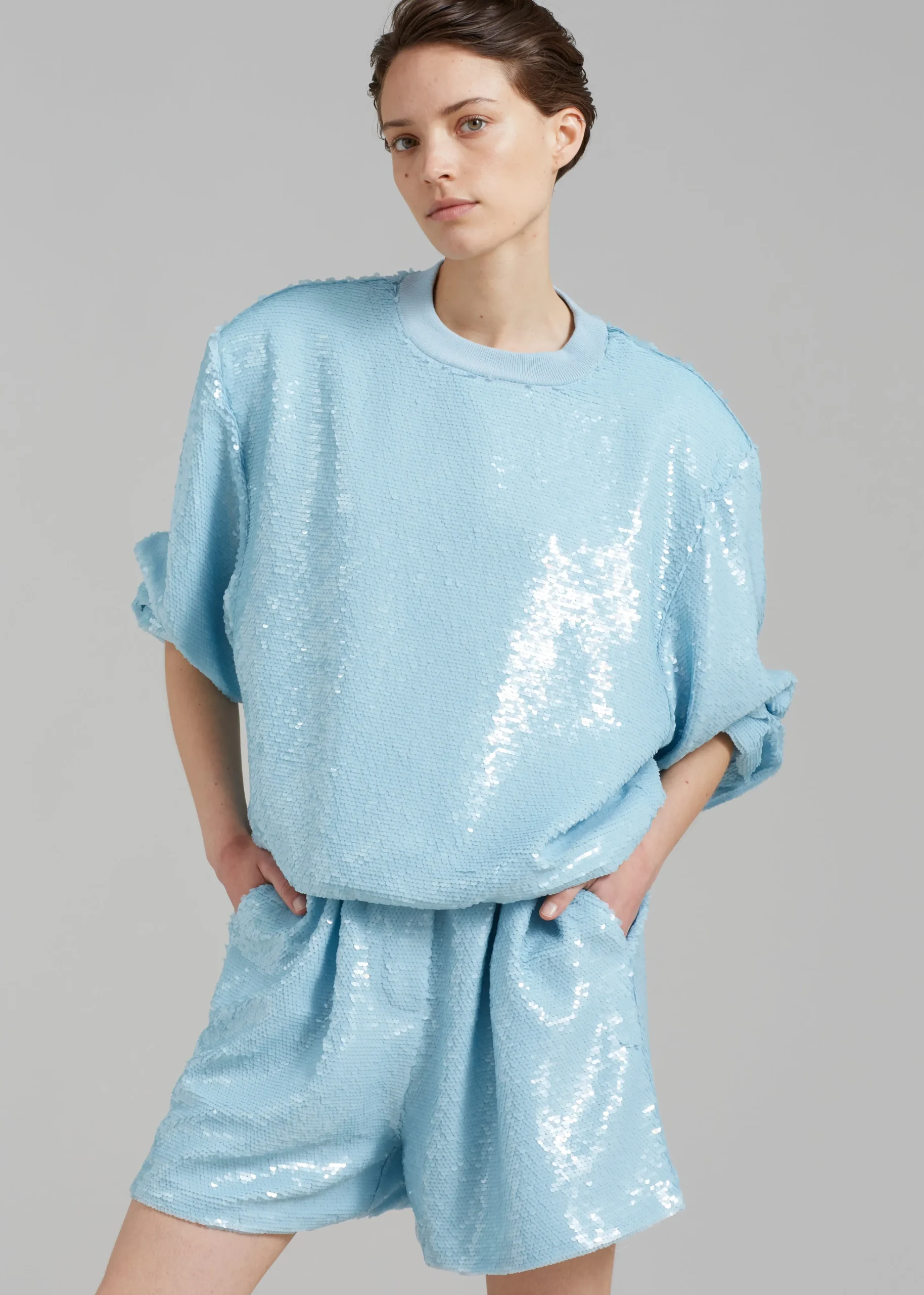 The Frankie Shop Metz Sequins Sweatshirt Sky Clearance
