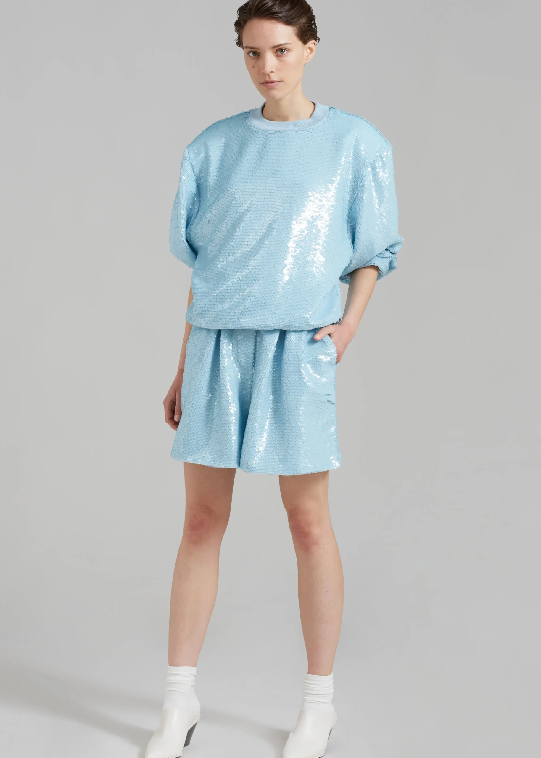 The Frankie Shop Metz Sequins Sweatshirt Sky Clearance