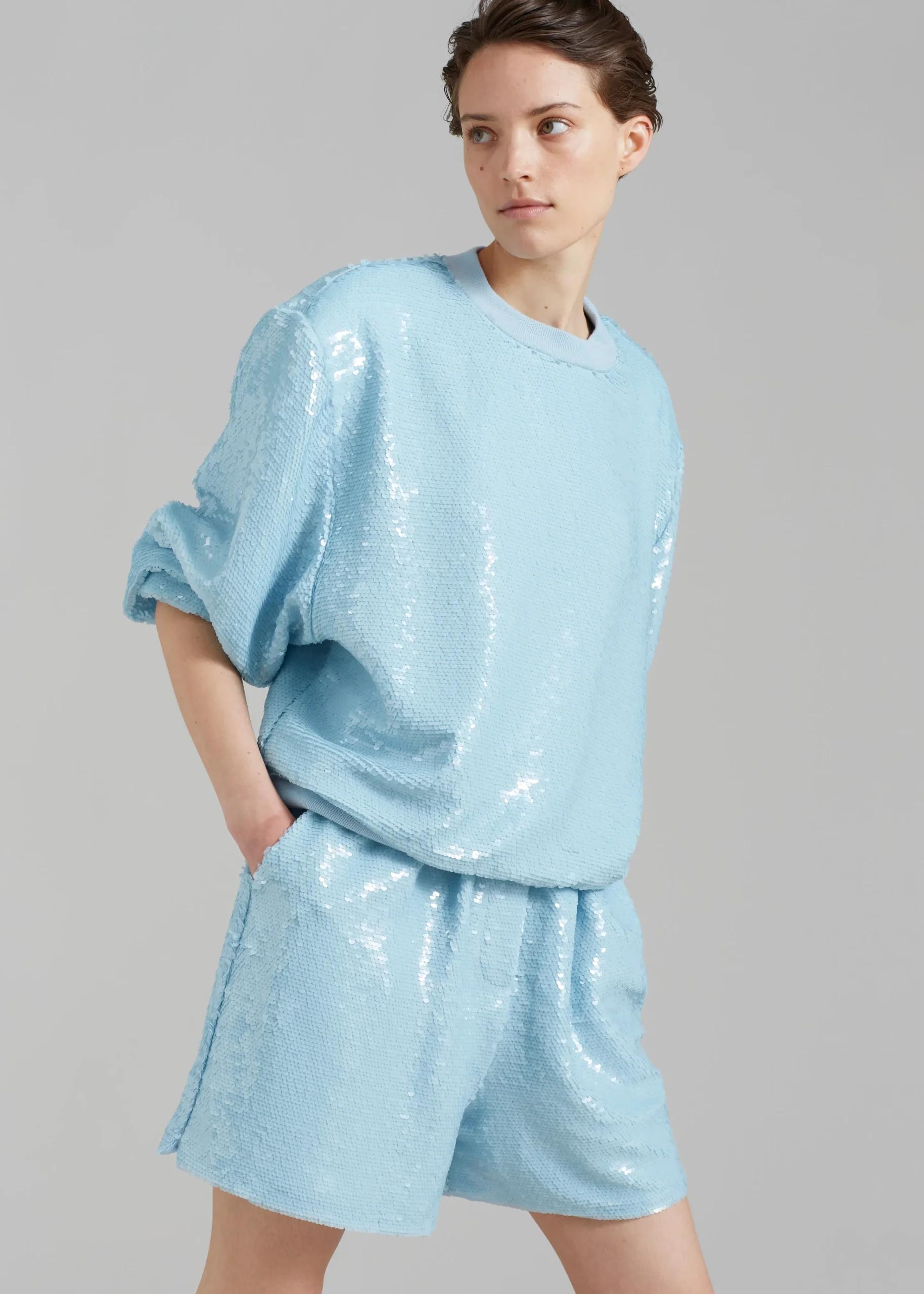 The Frankie Shop Metz Sequins Sweatshirt Sky Clearance